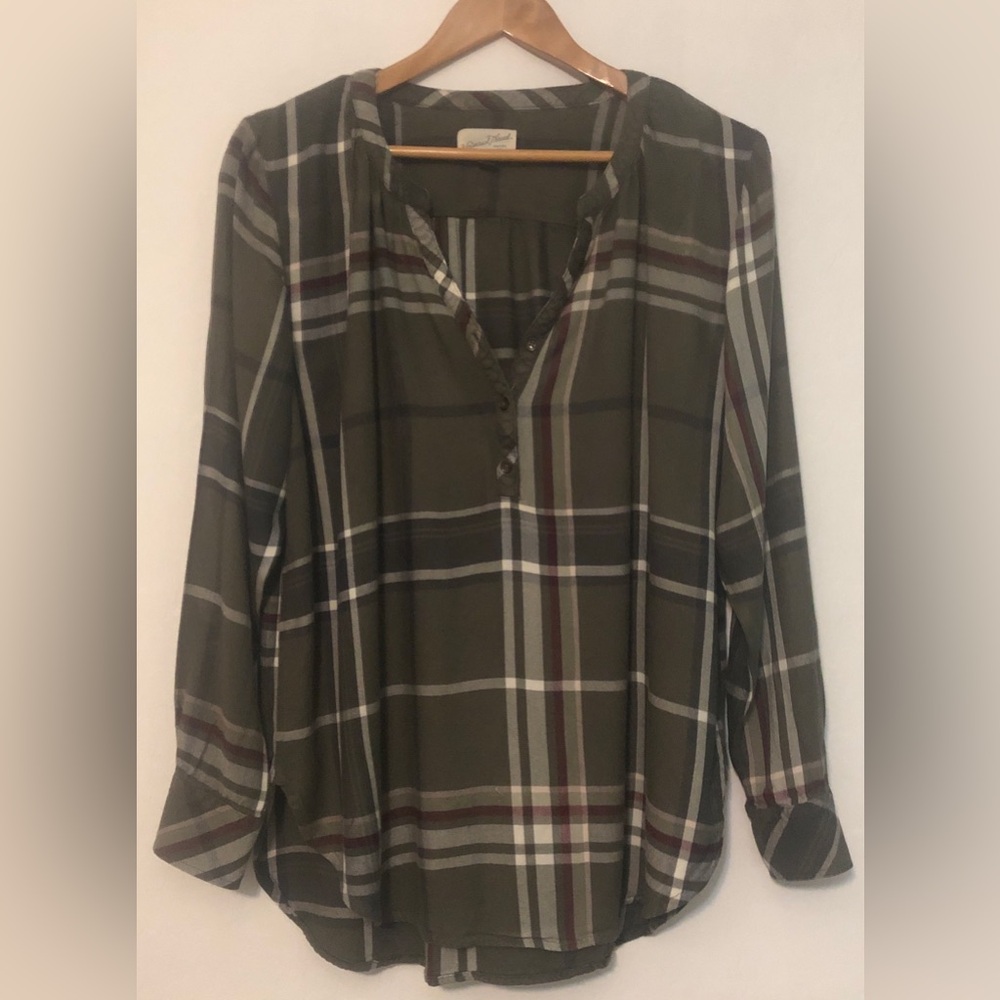 Universal Thread Olive Plaid Blouse